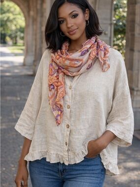 Light linen or linen blend top also can be worn as a cute jacket for layering.